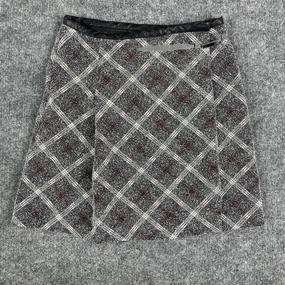 Exact Change Skirt Womens Size‎ 3 Gray Plaid A-Line Faux Leather Trim Y2K Grunge